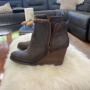 Lucky brand leather wedge bootie